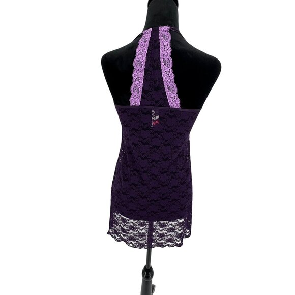 Cosmopolitan Babydoll Slip Dress Womens Size M Purple Lace Contrast Sheer Y2K - Picture 7 of 8